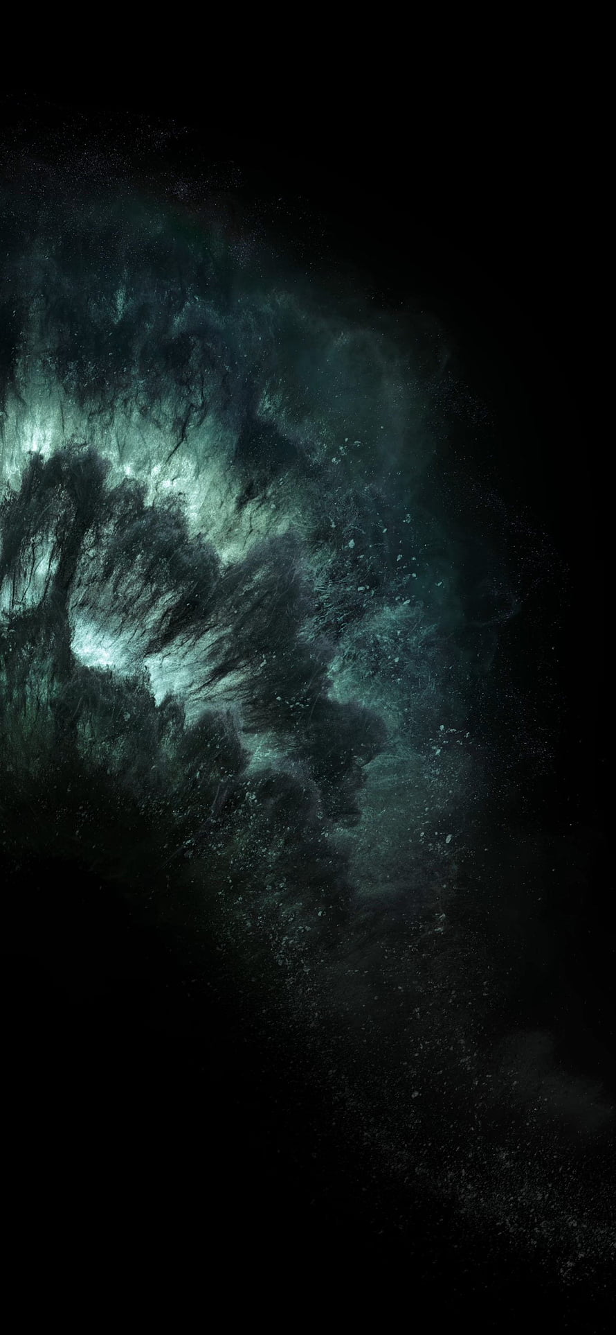 Dark Cosmic Nebula with Teal and Cyan Gas Clouds in Deep Space HD phone wallpaper
