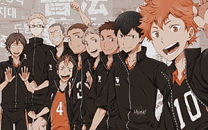 Haikyuu Karasuno High School Volleyball Team Group Portrait in Black and Orange Uniforms HD wallpaper