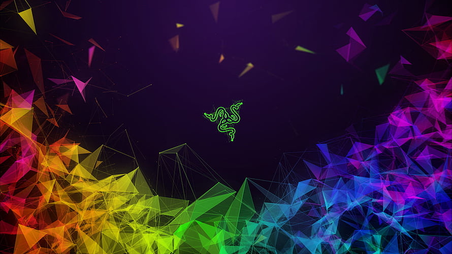 Razer Gaming Wallpaper With Neon Geometric Triangles And RGB Color Spectrum HD wallpaper
