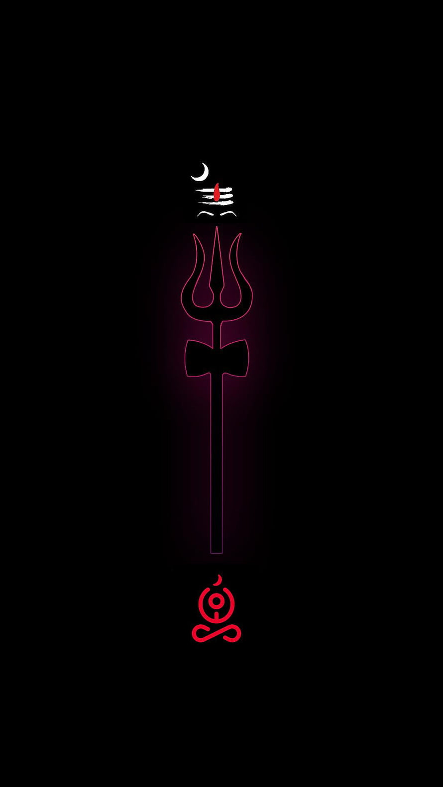Minimalist Lord Shiva Trishul and Om Symbol with Crescent Moon on Black Background HD phone wallpaper