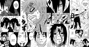 Naruto Manga Panels Featuring Sasuke Uchiha and Naruto Uzumaki in Black and White HD wallpaper