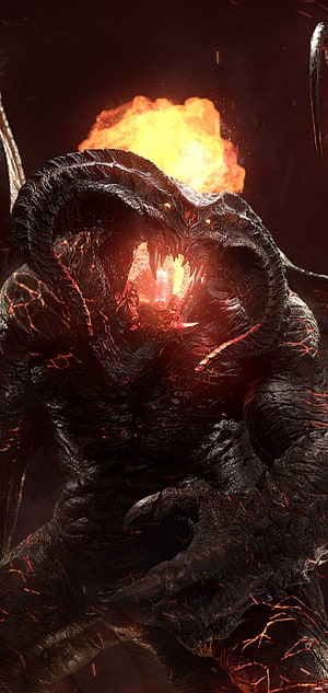 Balrog from Lord of the Rings: Fiery Demon with Glowing Wings and Magma Veins HD phone wallpaper