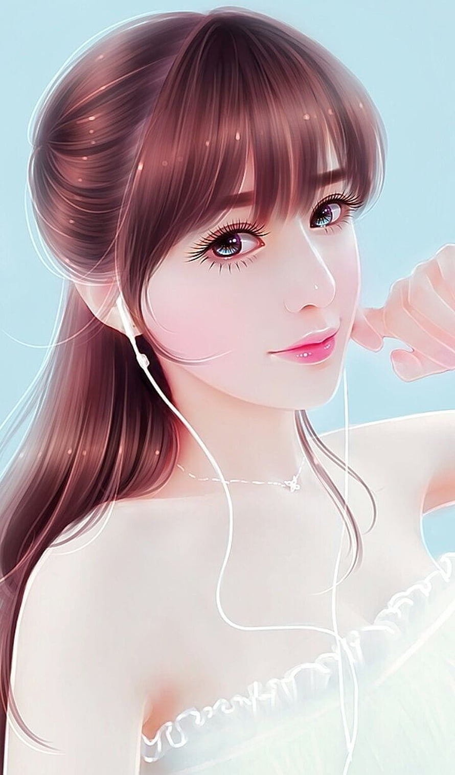 Kawaii Anime Girl With Headphones And Pastel Hair Digital Illustration HD phone wallpaper