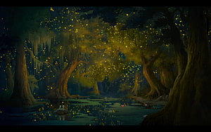 The Princess and the Frog Enchanted Bayou Night with Fireflies and Spanish Moss HD wallpaper