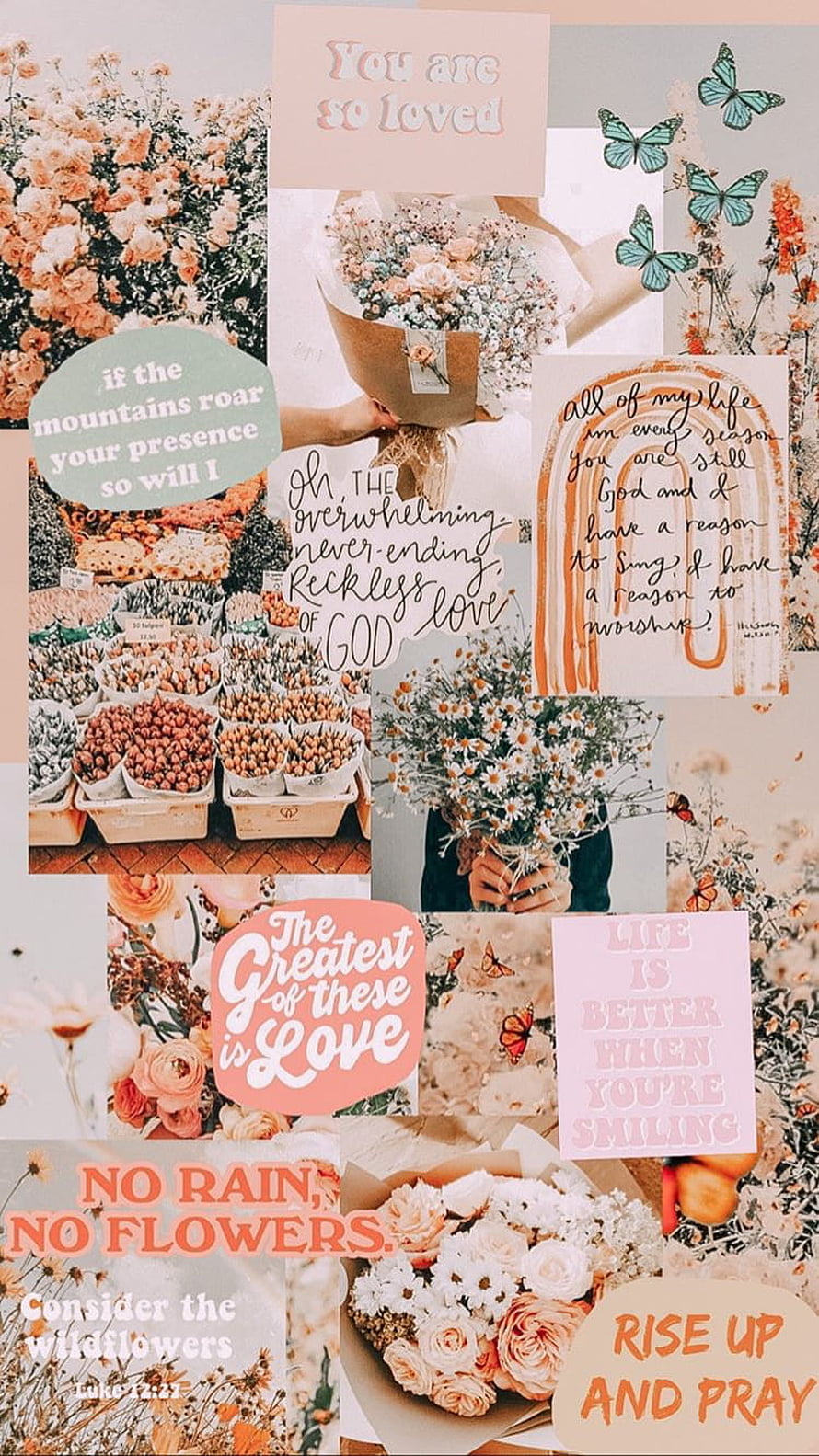Christian Aesthetic Collage with Floral Bouquets, Inspirational Quotes, and Soft Pastel Tones HD phone wallpaper