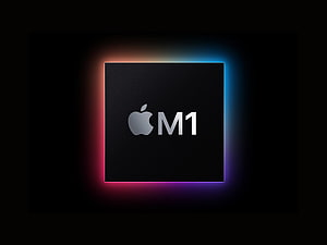 Apple M1 Chip Logo with Neon Glow on Dark Background HD wallpaper