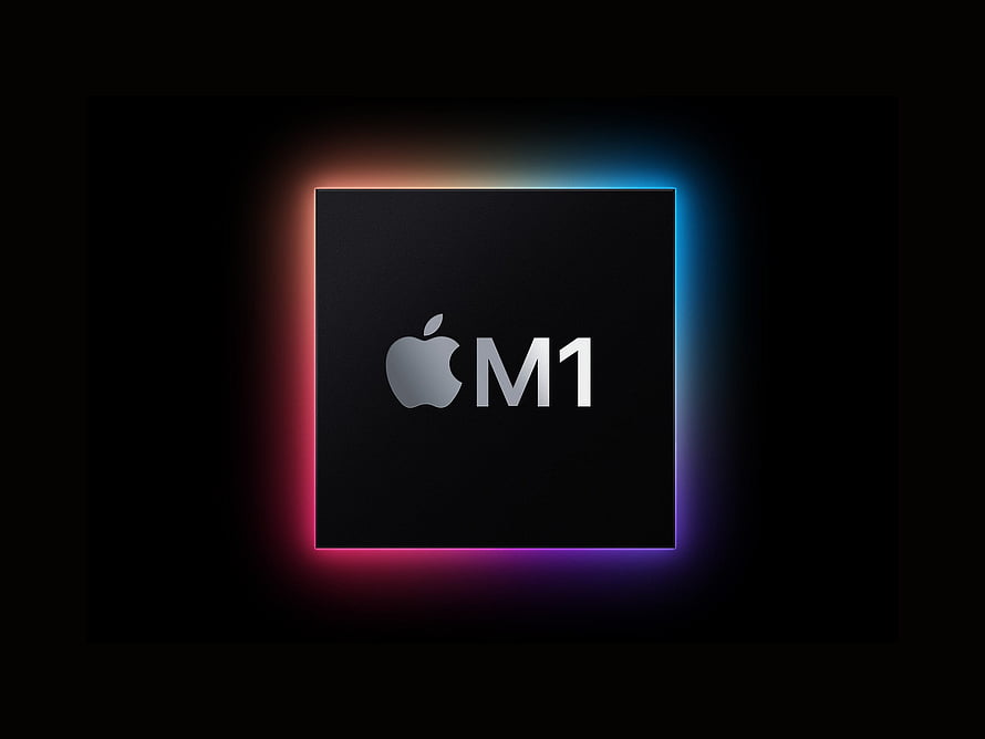 Apple M1 Chip Logo with Neon Glow on Dark Background HD wallpaper