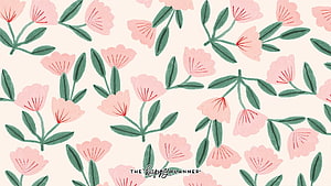 The Happy Planner Pastel Pink Floral Pattern with Green Leaves on Cream Background HD wallpaper