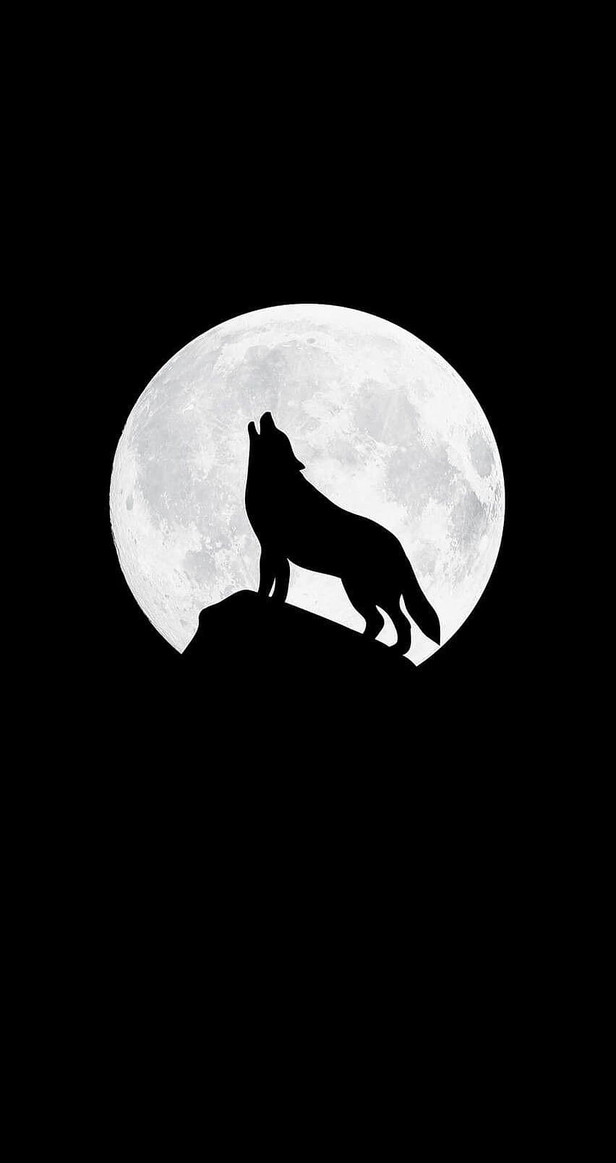Black wolf silhouette howling at a full moon against a dark night sky HD phone wallpaper
