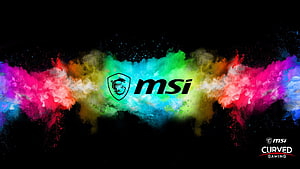 MSI Curved Gaming Logo with Vibrant RGB Powder Explosion on Black Background HD wallpaper