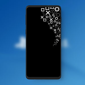 Minimalist Geometric Shapes on Black Smartphone Screen Against Blue Sky HD phone wallpaper