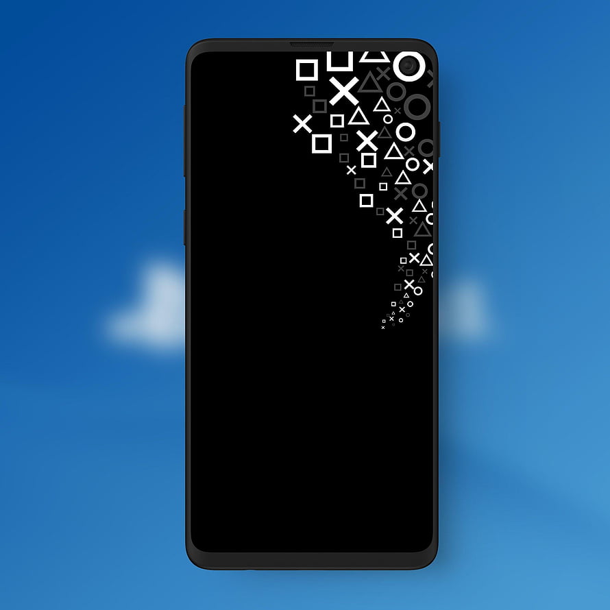 Minimalist Geometric Shapes on Black Smartphone Screen Against Blue Sky HD phone wallpaper