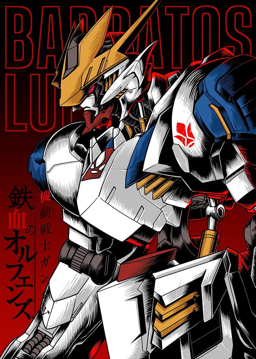 Barbatos Lupus Rex Gundam Poster Artwork with Red and Black Background HD phone wallpaper