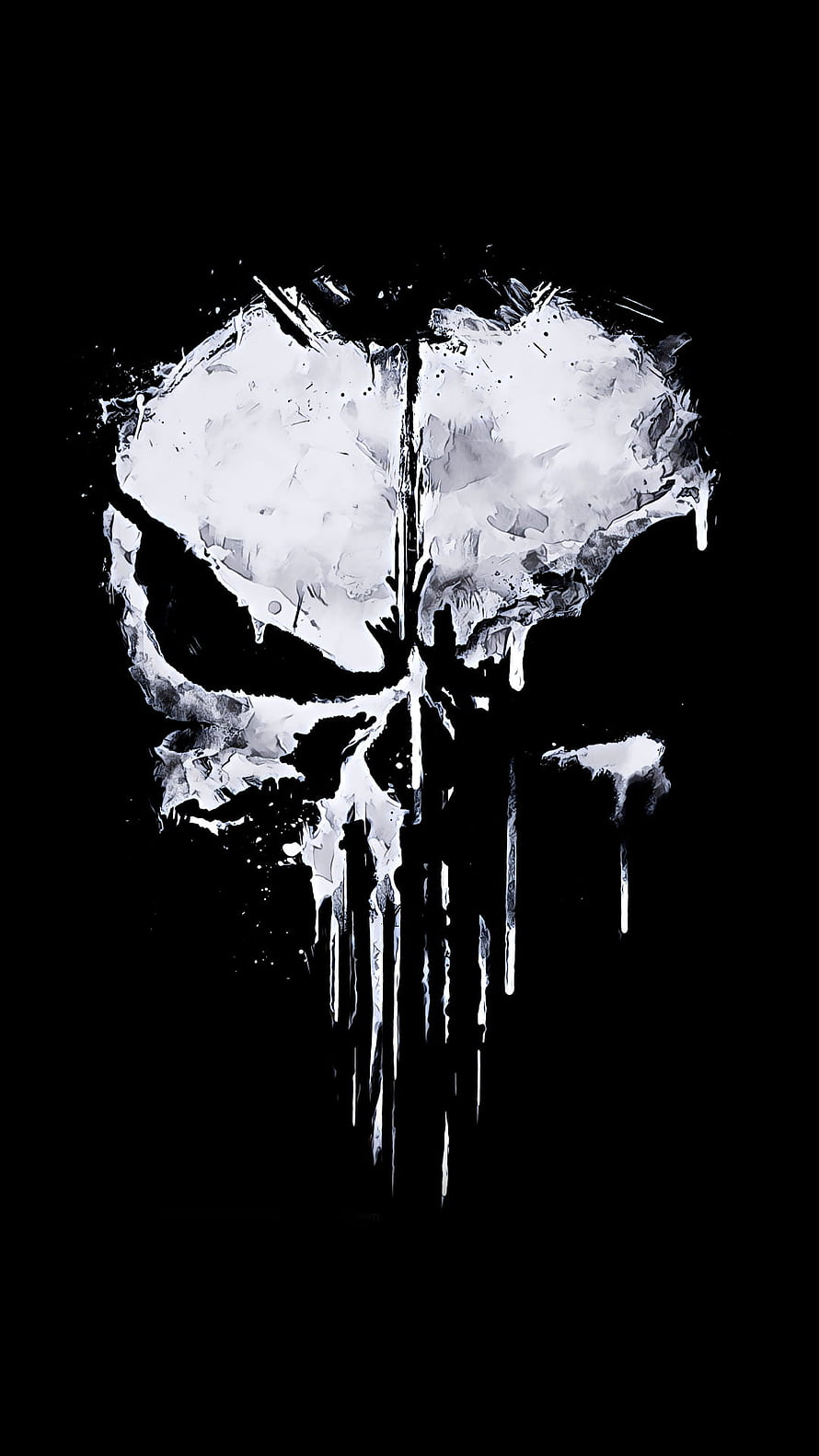 Punisher Skull Logo in Grunge White Paint Style on Black Background HD phone wallpaper