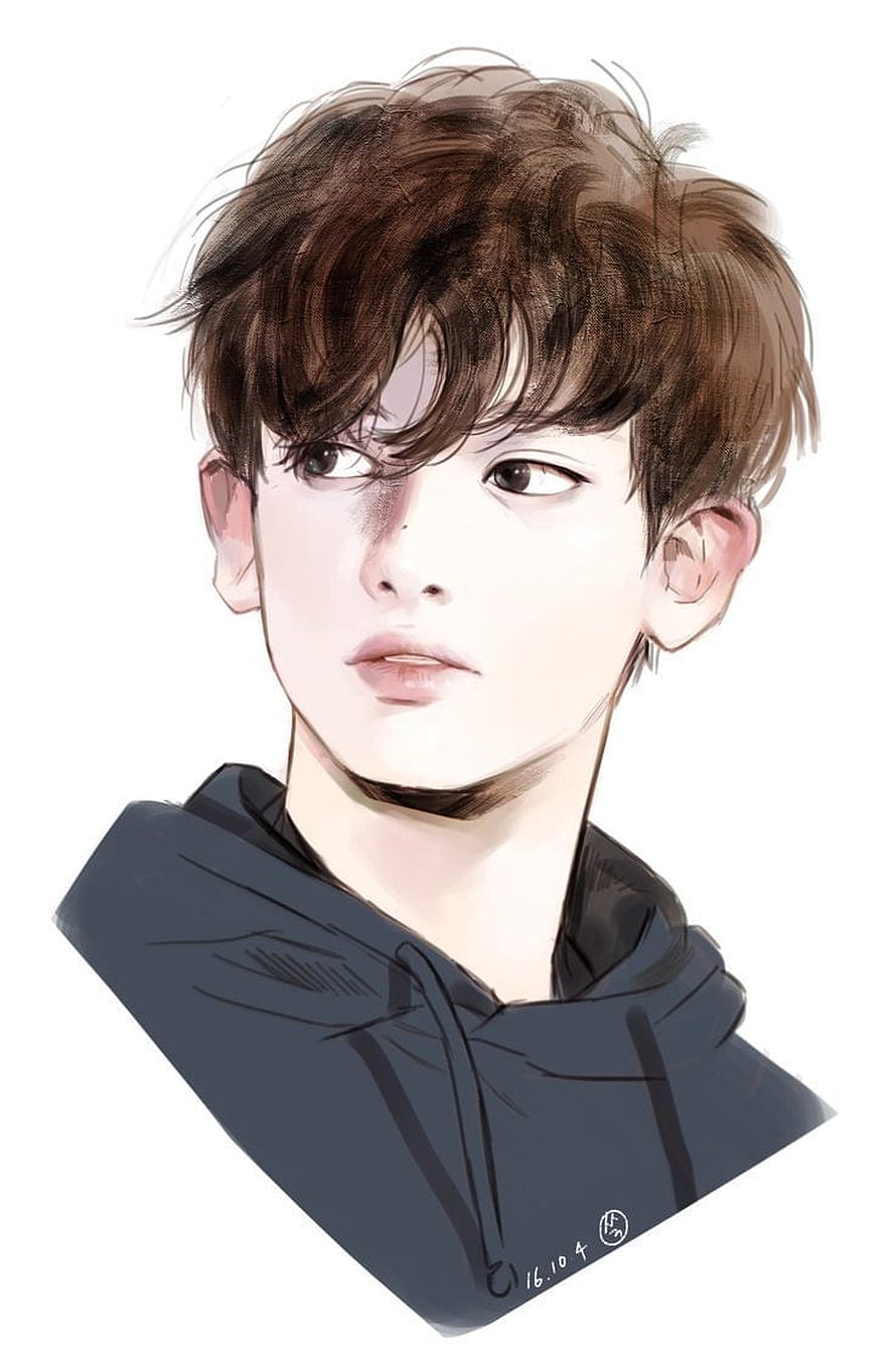 Korean Style Digital Portrait of a Young Man in a Dark Hoodie HD phone wallpaper