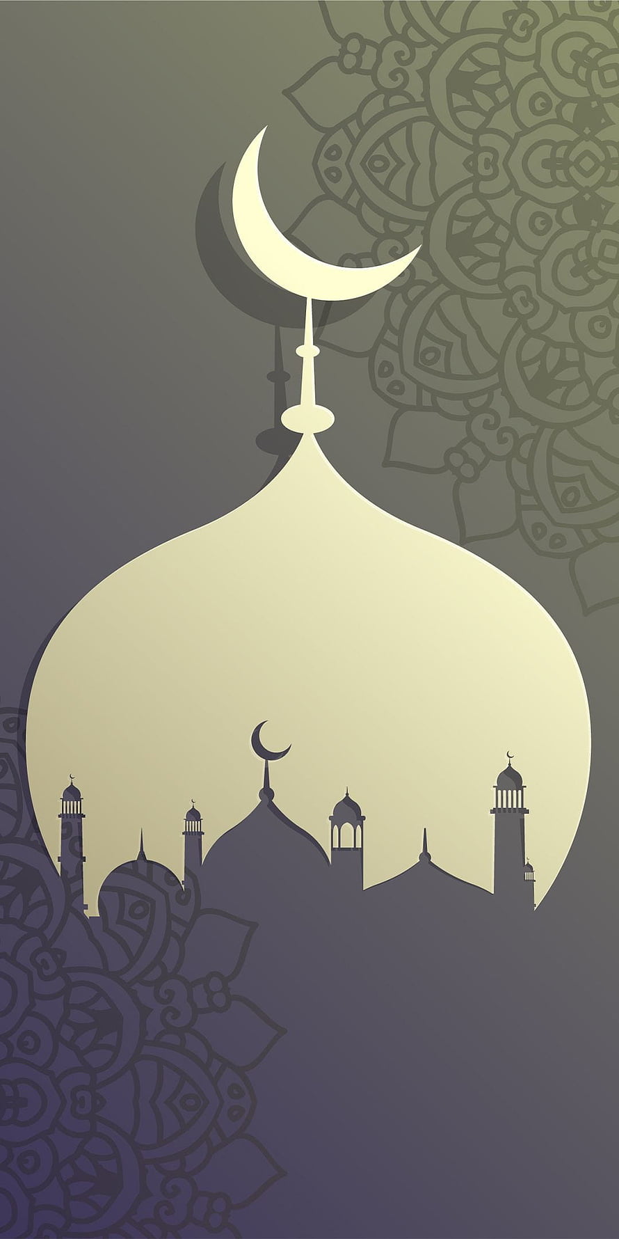 Minimalist Islamic Mosque Silhouette with Crescent Moon and Geometric Patterns HD phone wallpaper