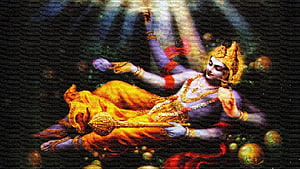 Lord Vishnu Reclining on the Cosmic Serpent in Divine Radiance HD wallpaper