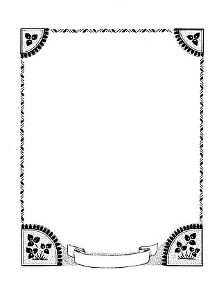 Black and White Floral Page Border with Corner Ornaments and Banner HD phone wallpaper