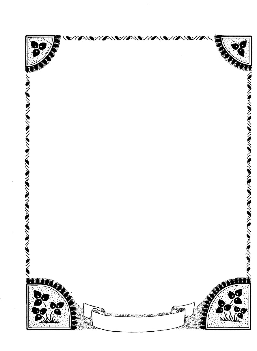 Black and White Floral Page Border with Corner Ornaments and Banner HD phone wallpaper