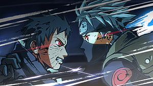 Naruto Shippuden Anime Face-Off: Intense Confrontation Between Rivals in Dynamic Action Scene HD wallpaper
