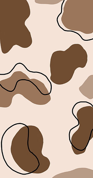 Minimalist Brown Cow Print Pattern with Black Outlines on Cream Background HD phone wallpaper