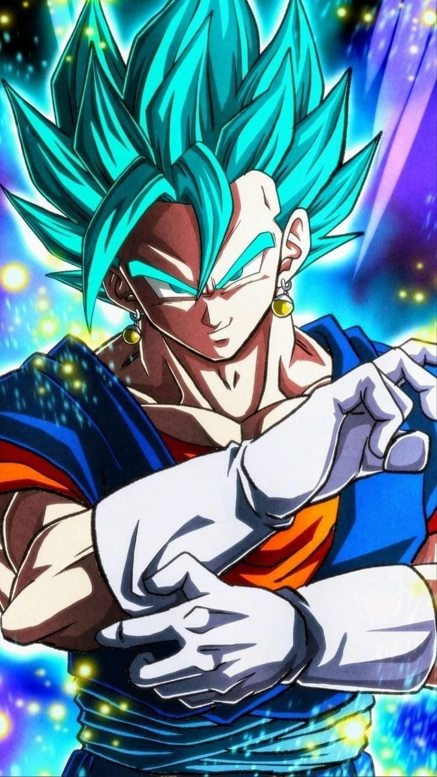 Vegito Super Saiyan Blue Anime Character with Turquoise Hair and Glowing Aura HD phone wallpaper