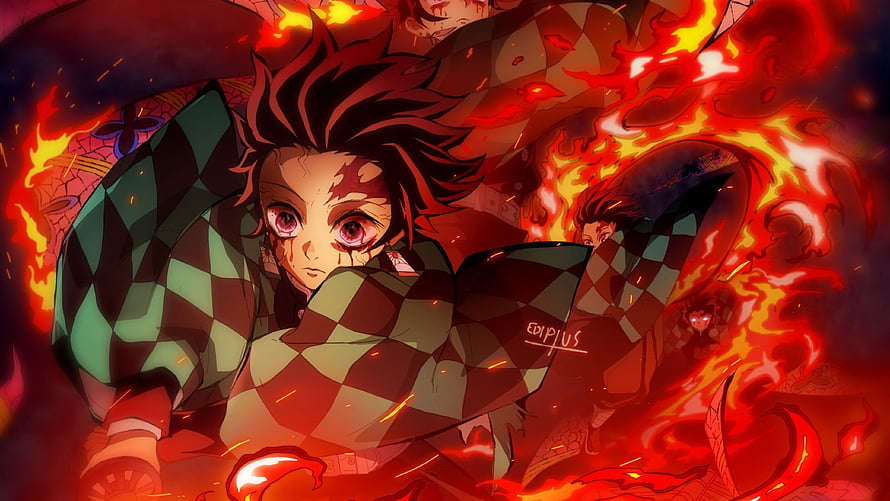 Tanjirou Kamado in Fiery Demon Slayer Anime Artwork HD wallpaper