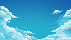 Serene Anime Sky With Fluffy White Clouds And Deep Blue Horizon HD wallpaper