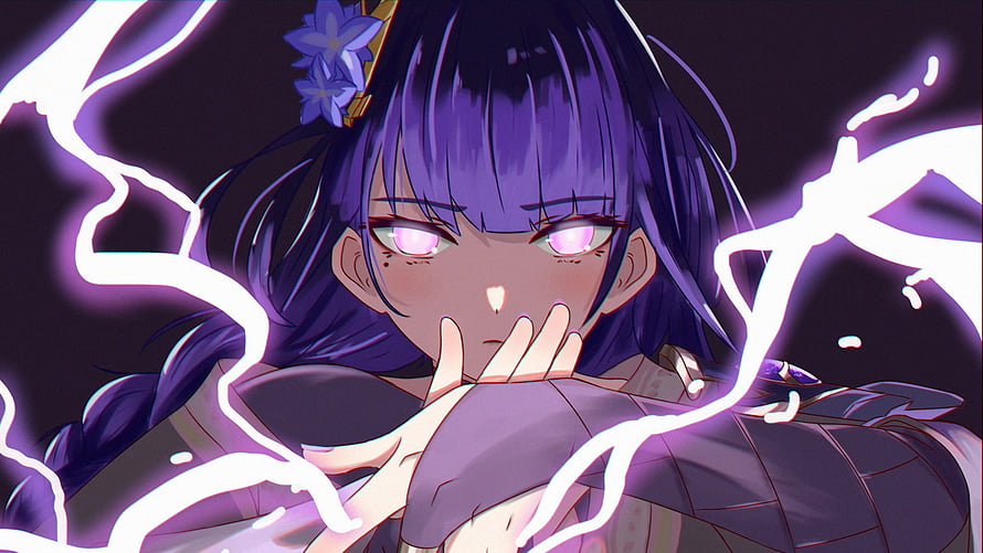 Raiden Shogun Genshin Impact Anime Character With Purple Hair And Electric Energy HD wallpaper