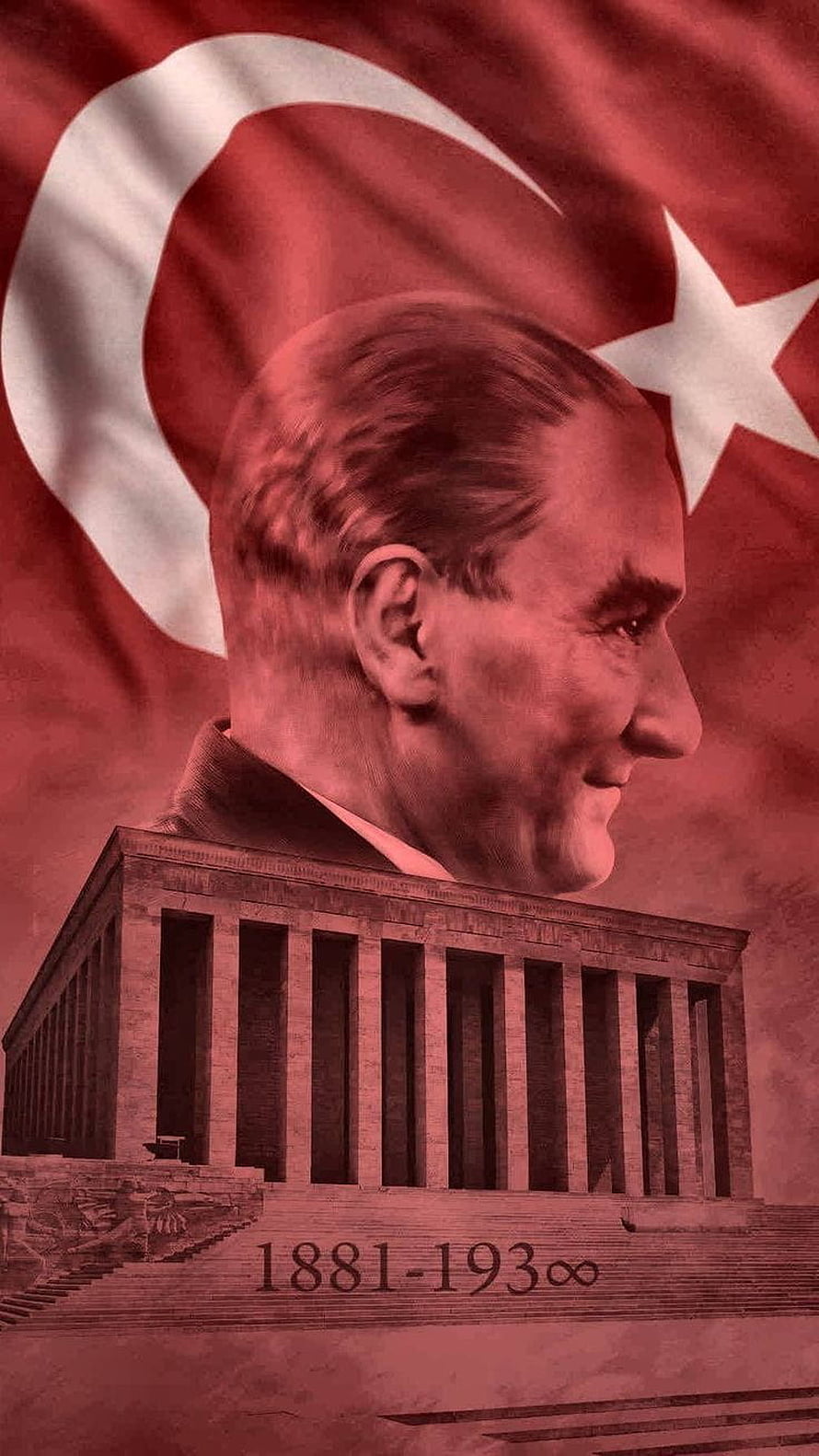 Mustafa Kemal Ataturk Memorial Portrait with Turkish Flag and Anitkabir Monument HD phone wallpaper