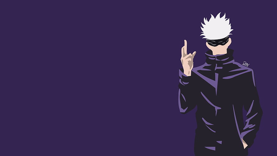 Gojo Satoru Minimalist Anime Illustration on Deep Purple Background HD wallpaper