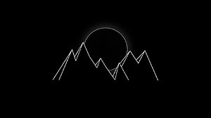 Minimalist white line art of mountains and moon on a black background HD wallpaper