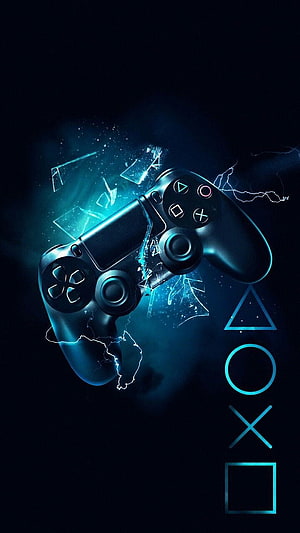PlayStation 4 DualShock Controller with Shattered Glass and Electric Blue Lightning Effects HD phone wallpaper