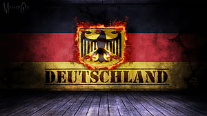 Grunge Germany Flag With Burning Eagle Emblem and Deutschland Text on Dark Wall HD wallpaper