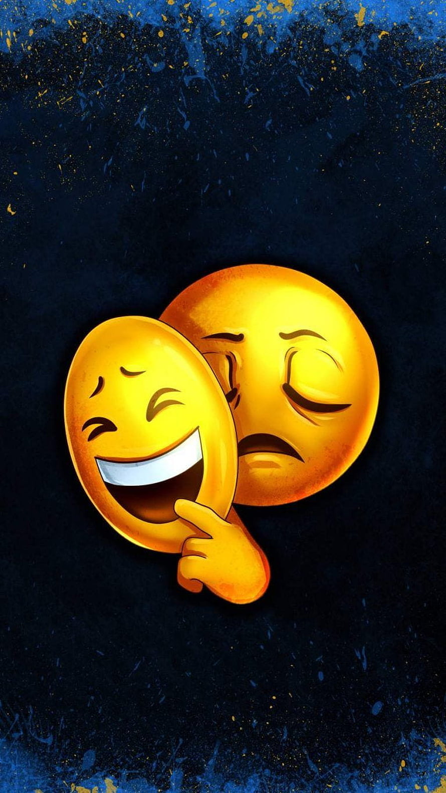 Fake Smile Emoji Artwork: Laughing Face Hiding Sadness on Dark Textured Background HD phone wallpaper