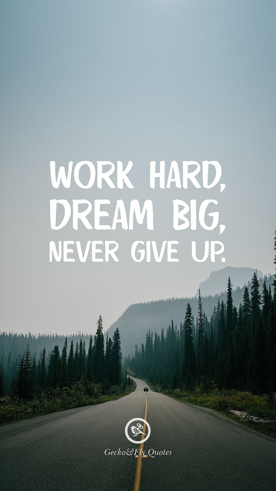 Inspirational Quote on a Winding Forest Road with Distant Mountains HD phone wallpaper