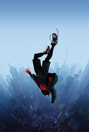 Miles Morales Falling Through the Sky in Spider-Man Across the Spider-Verse, Into the Spider, spider man across the spider verse HD phone wallpaper
