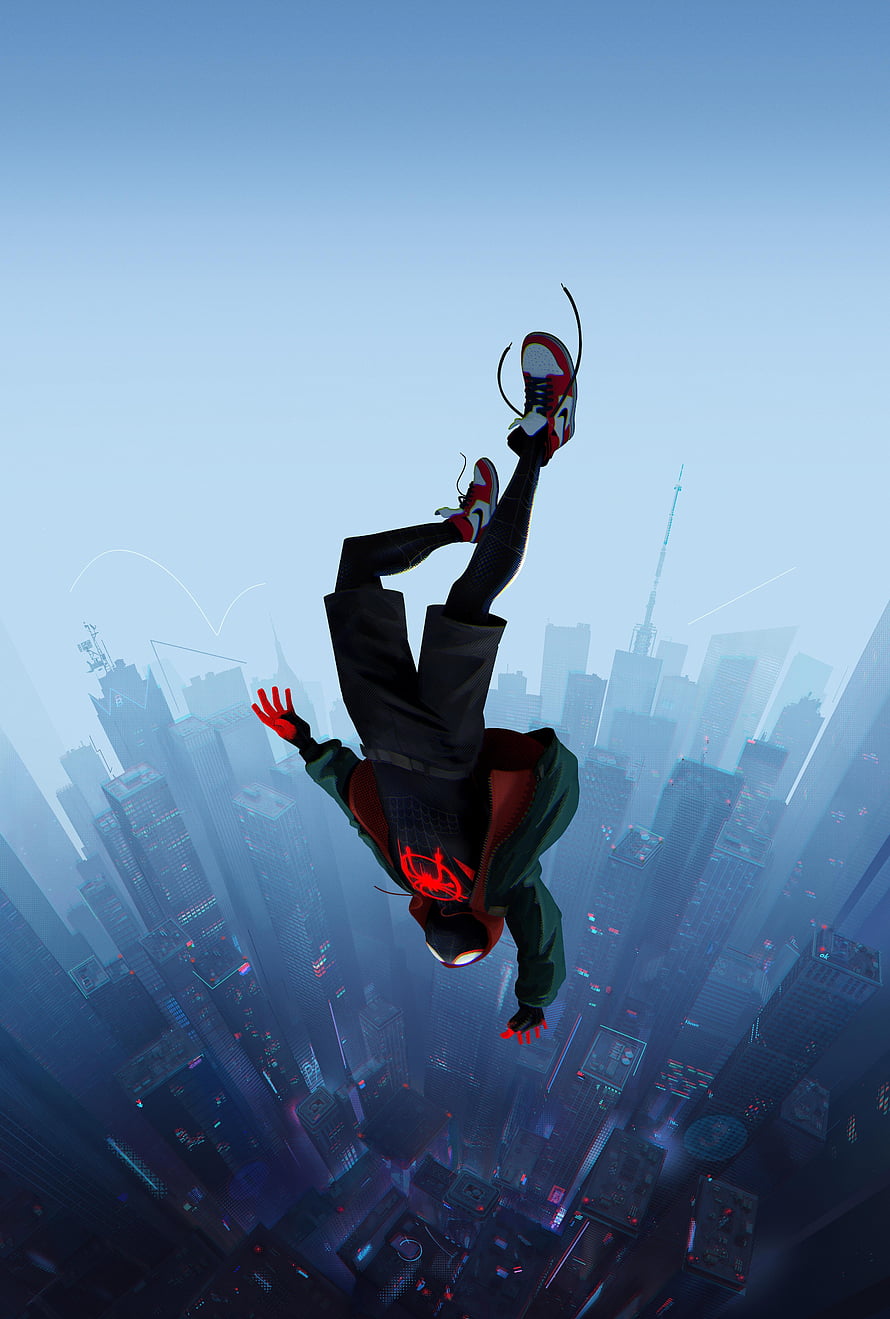 Miles Morales Falling Through the Sky in Spider-Man Across the Spider-Verse HD phone wallpaper