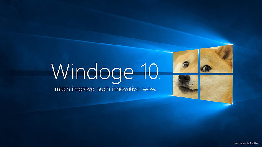 Doge Meme Parody of Windows 10 Desktop Wallpaper with Blue Light Effects HD wallpaper