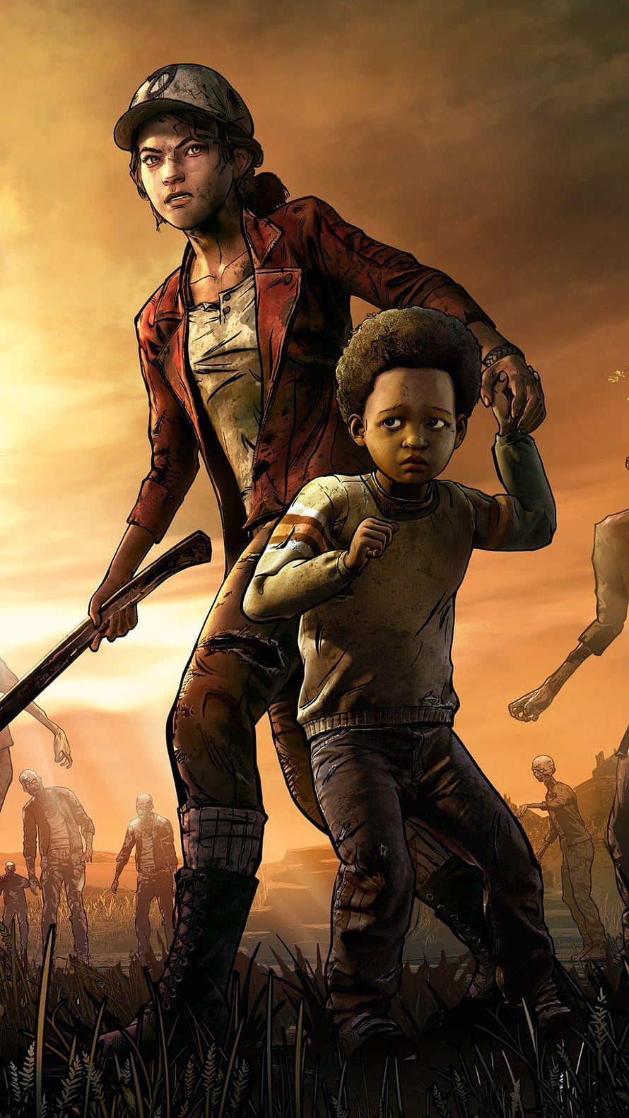 The Walking Dead: The Final Season Key Art Featuring Clementine and AJ in a Post-Apocalyptic Field HD phone wallpaper