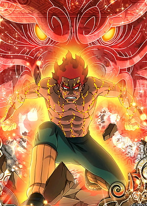 Might Gai Opening the Eighth Gate in Naruto with Intense Red Aura and Fire Energy HD phone wallpaper