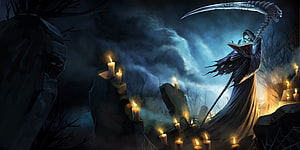 Karthus the Reaper from League of Legends Standing in a Candlelit Graveyard HD wallpaper