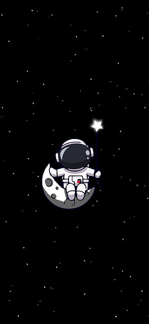 Cute Astronaut Sitting on Crescent Moon Holding Star Wand in Starry Night Sky HD phone wallpaper