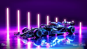 Mercedes-AMG Petronas Formula 1 Car in Neon Purple and Blue Light HD wallpaper