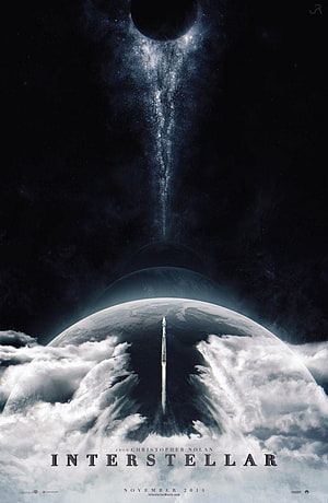 Interstellar Movie Poster Featuring Rocket Launch Above Clouds and Distant Planet HD phone wallpaper