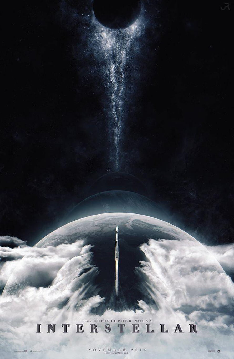 Interstellar Movie Poster Featuring Rocket Launch Above Clouds and Distant Planet HD phone wallpaper