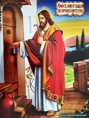 Jesus Christ Knocking at the Door Religious Illustration with Biblical Quote HD phone wallpaper