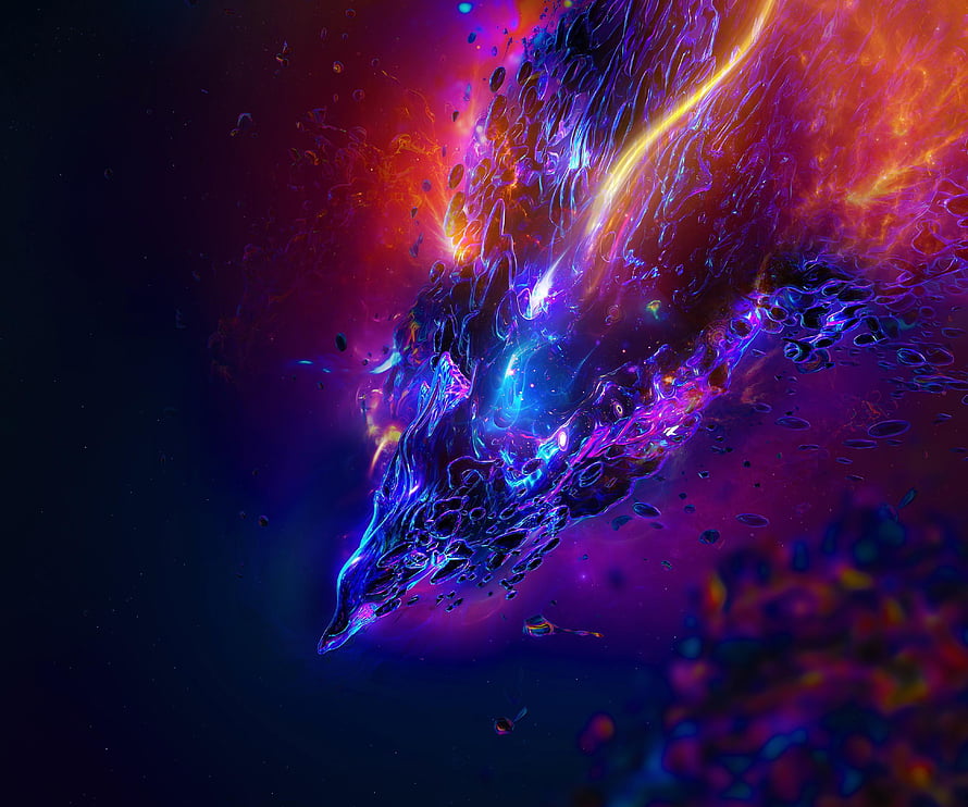 Vibrant Abstract Digital Art with Neon Purple and Orange Fluid Shapes HD wallpaper