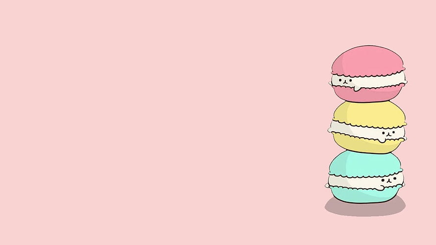 Cute Kawaii Macaron Stack Illustration on Soft Pink Background HD wallpaper
