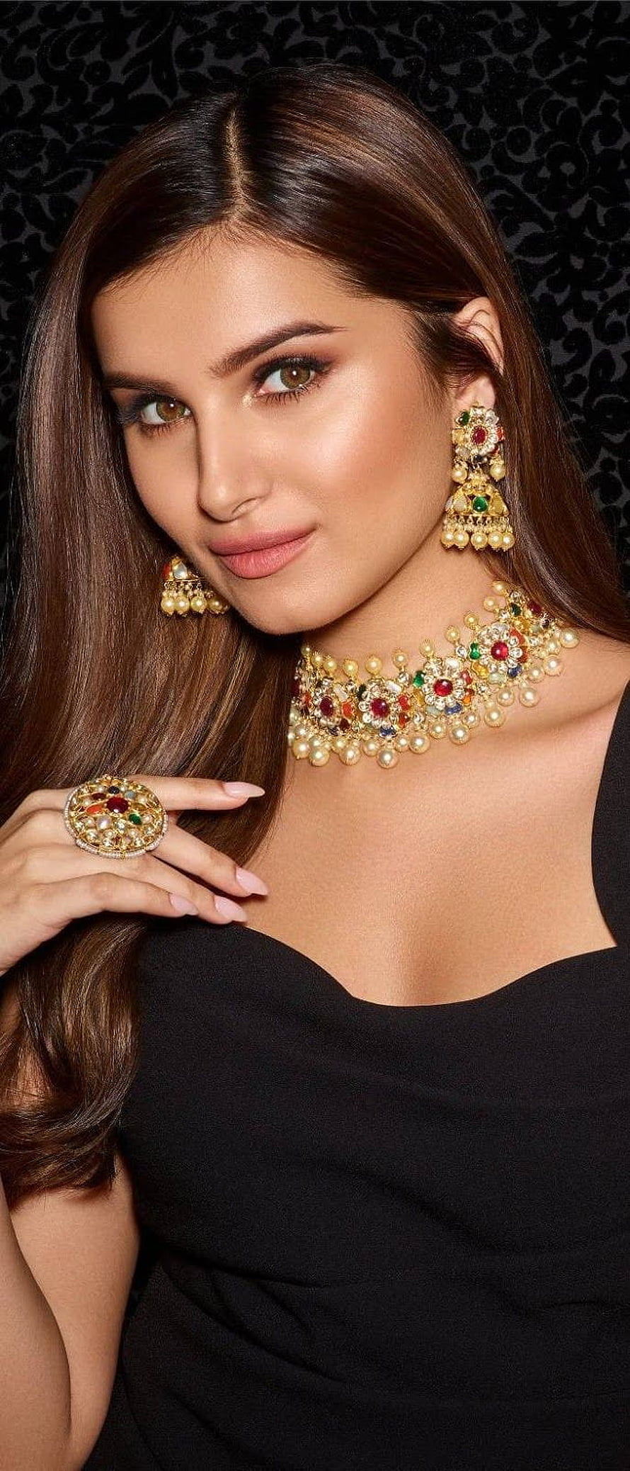 Tara Sutaria Wearing Traditional Indian Jewelry and Black Dress HD phone wallpaper